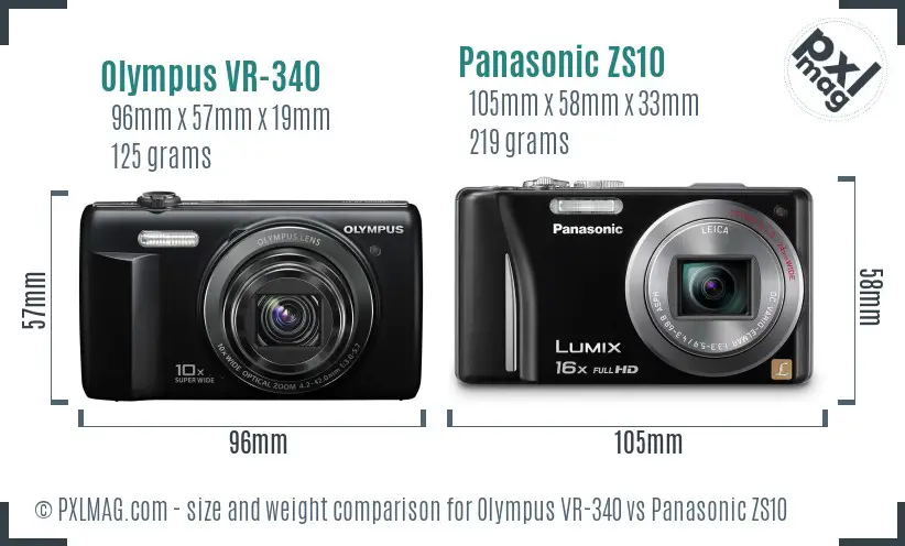 Olympus VR-340 vs Panasonic ZS10 size comparison