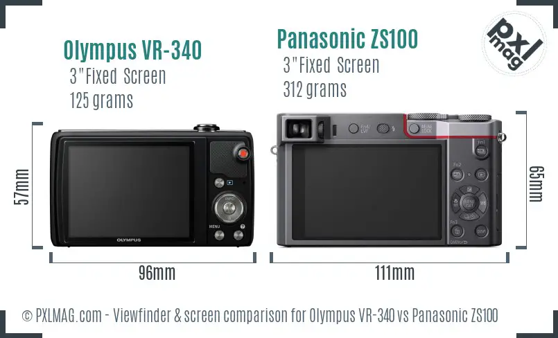 Olympus VR-340 vs Panasonic ZS100 Screen and Viewfinder comparison