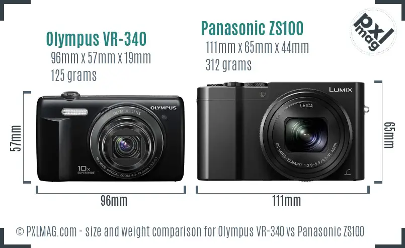 Olympus VR-340 vs Panasonic ZS100 size comparison