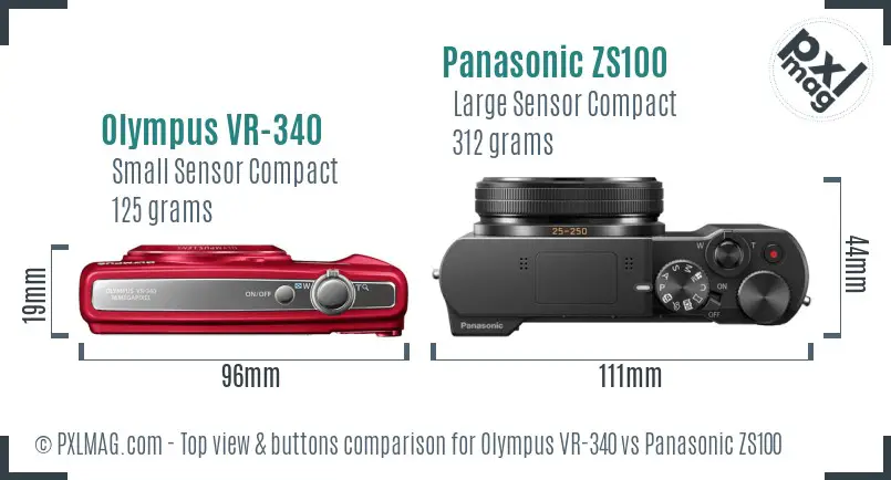 Olympus VR-340 vs Panasonic ZS100 top view buttons comparison