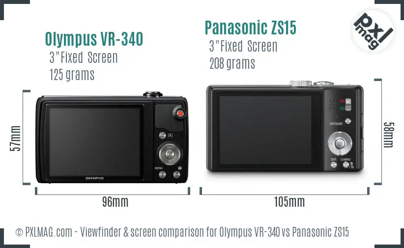 Olympus VR-340 vs Panasonic ZS15 Screen and Viewfinder comparison