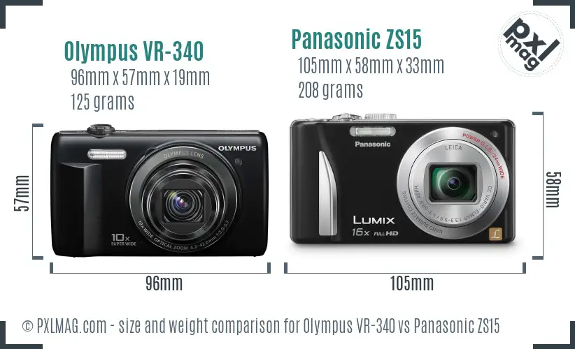 Olympus VR-340 vs Panasonic ZS15 size comparison