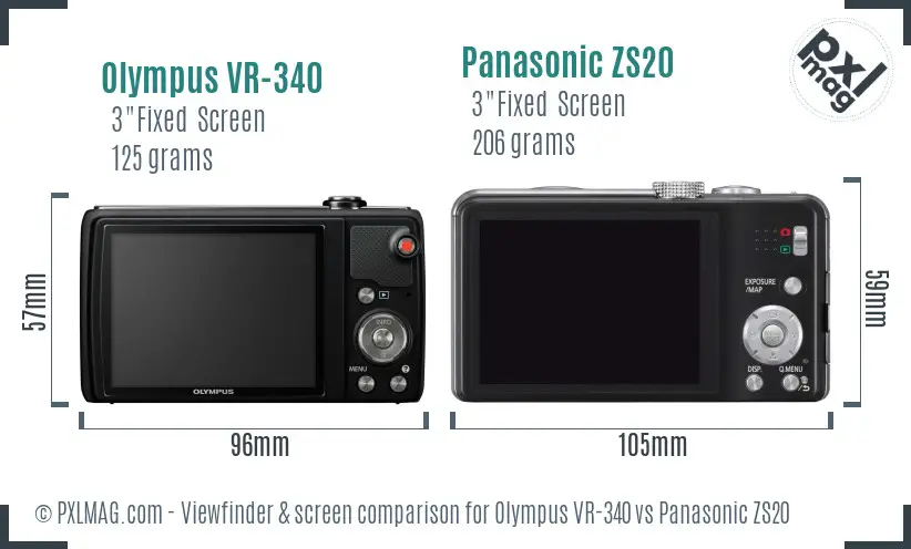 Olympus VR-340 vs Panasonic ZS20 Screen and Viewfinder comparison