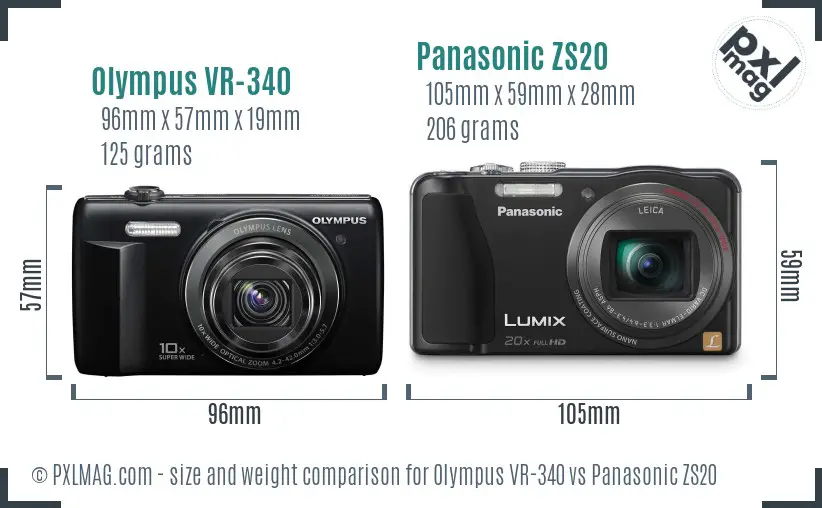 Olympus VR-340 vs Panasonic ZS20 size comparison