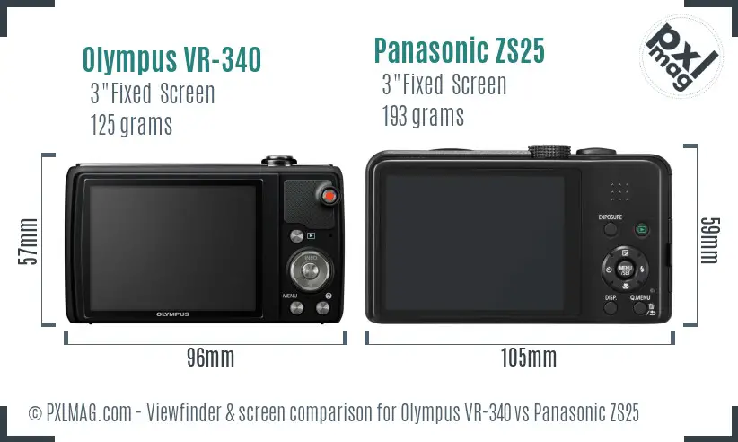 Olympus VR-340 vs Panasonic ZS25 Screen and Viewfinder comparison