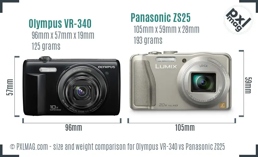 Olympus VR-340 vs Panasonic ZS25 size comparison