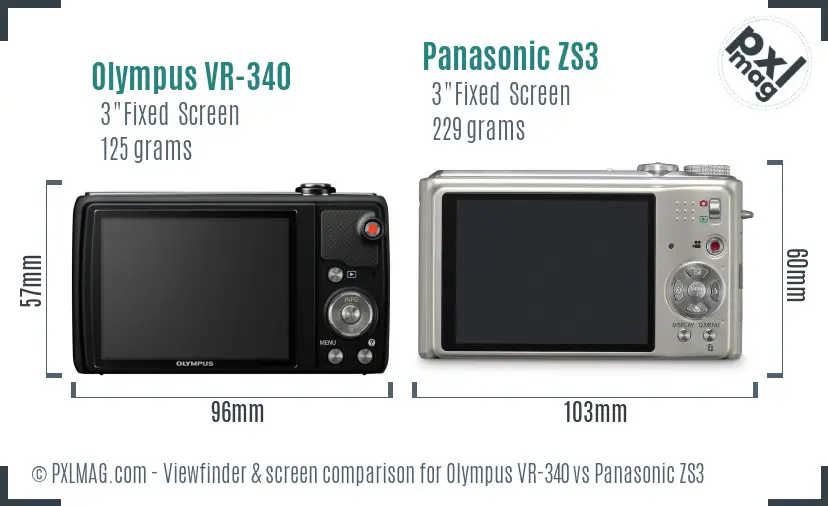 Olympus VR-340 vs Panasonic ZS3 Screen and Viewfinder comparison