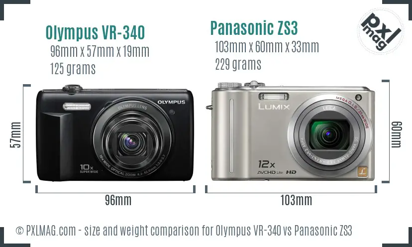 Olympus VR-340 vs Panasonic ZS3 size comparison