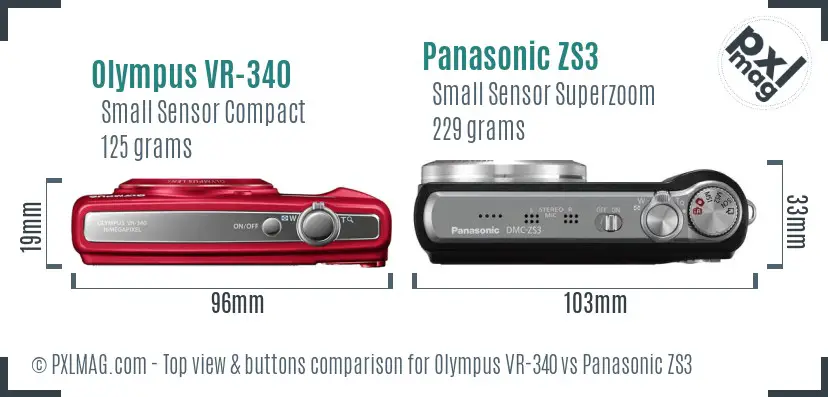 Olympus VR-340 vs Panasonic ZS3 top view buttons comparison
