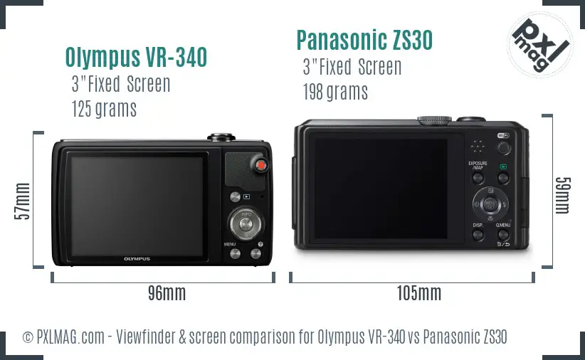 Olympus VR-340 vs Panasonic ZS30 Screen and Viewfinder comparison