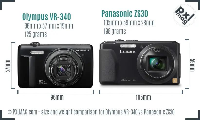 Olympus VR-340 vs Panasonic ZS30 size comparison