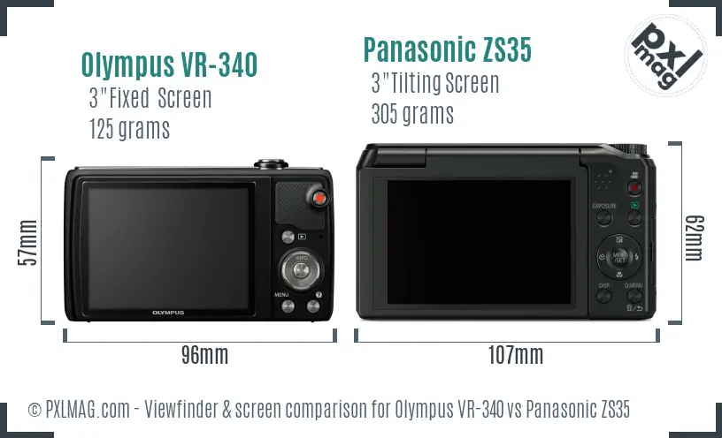 Olympus VR-340 vs Panasonic ZS35 Screen and Viewfinder comparison