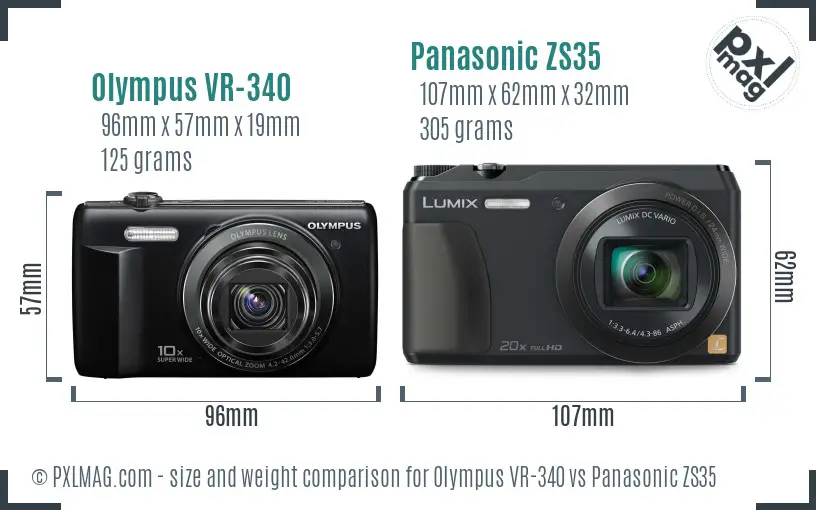 Olympus VR-340 vs Panasonic ZS35 size comparison