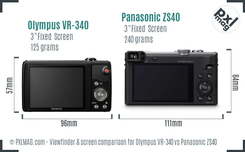 Olympus VR-340 vs Panasonic ZS40 Screen and Viewfinder comparison