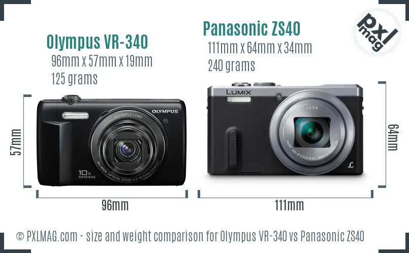 Olympus VR-340 vs Panasonic ZS40 size comparison