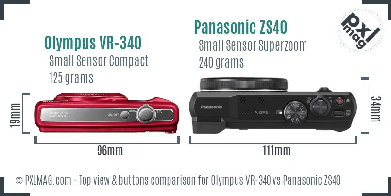 Olympus VR-340 vs Panasonic ZS40 top view buttons comparison