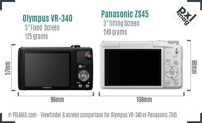 Olympus VR-340 vs Panasonic ZS45 Screen and Viewfinder comparison