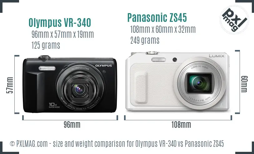 Olympus VR-340 vs Panasonic ZS45 size comparison