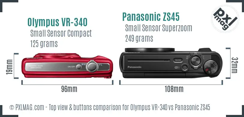 Olympus VR-340 vs Panasonic ZS45 top view buttons comparison
