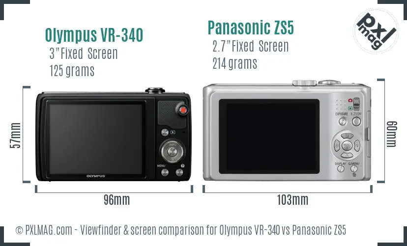 Olympus VR-340 vs Panasonic ZS5 Screen and Viewfinder comparison