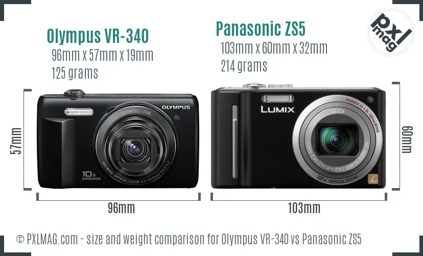 Olympus VR-340 vs Panasonic ZS5 size comparison