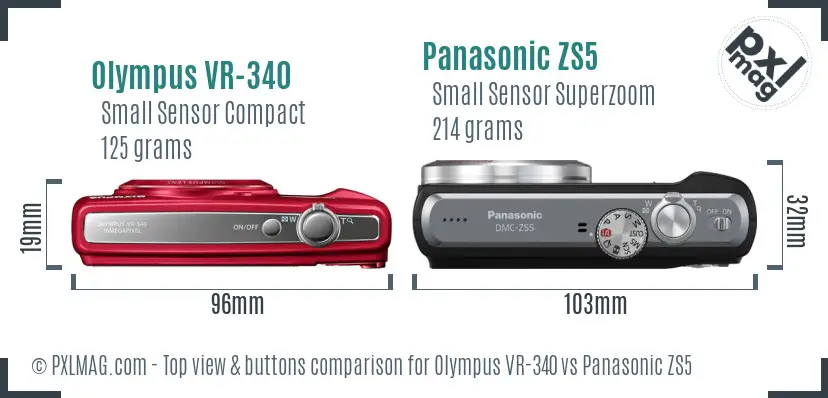 Olympus VR-340 vs Panasonic ZS5 top view buttons comparison