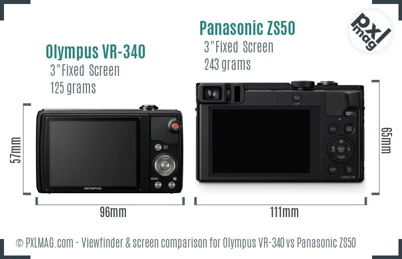 Olympus VR-340 vs Panasonic ZS50 Screen and Viewfinder comparison
