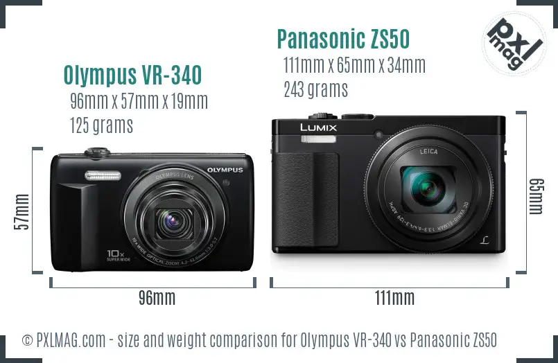 Olympus VR-340 vs Panasonic ZS50 size comparison