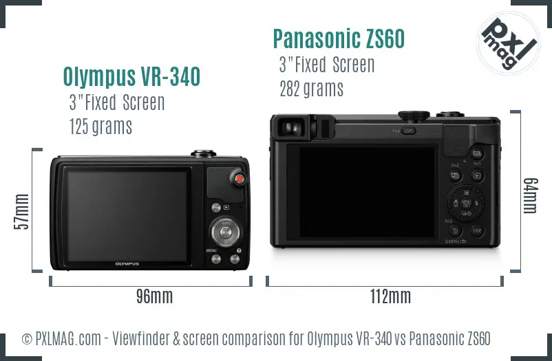 Olympus VR-340 vs Panasonic ZS60 Screen and Viewfinder comparison