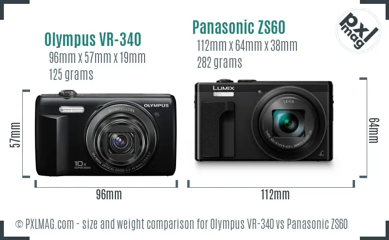 Olympus VR-340 vs Panasonic ZS60 size comparison