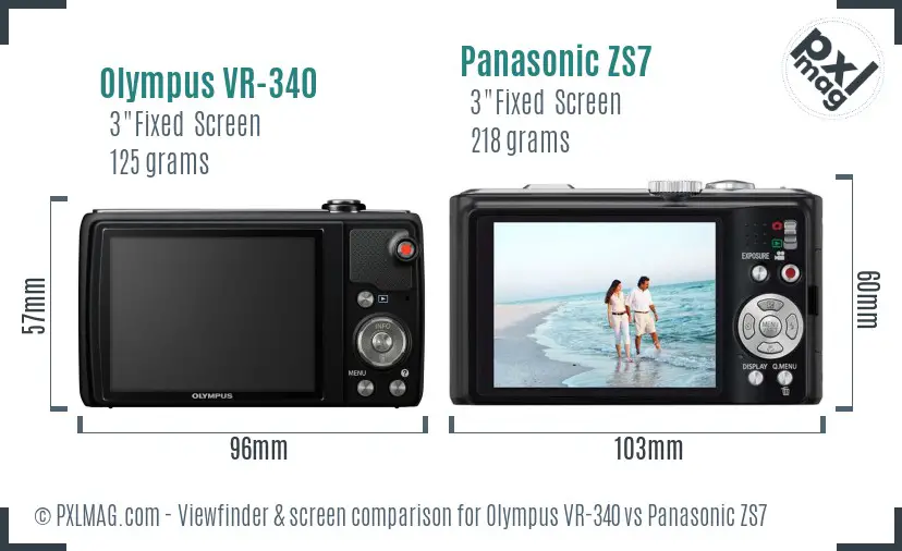 Olympus VR-340 vs Panasonic ZS7 Screen and Viewfinder comparison