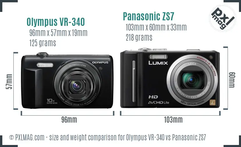 Olympus VR-340 vs Panasonic ZS7 size comparison