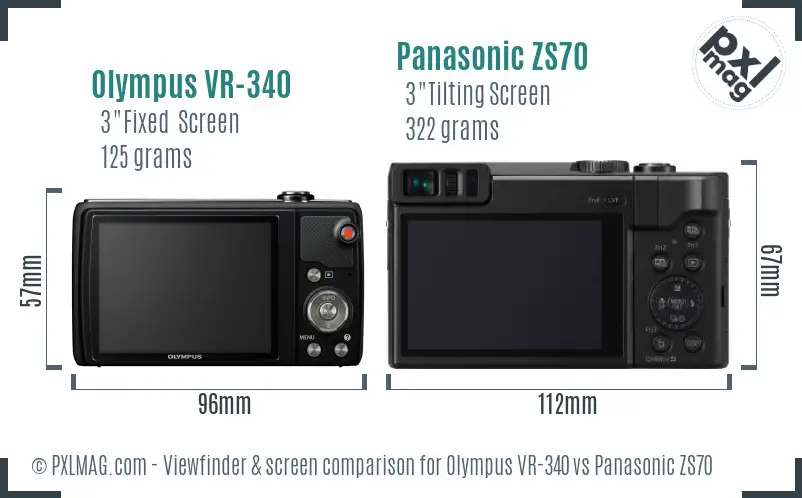 Olympus VR-340 vs Panasonic ZS70 Screen and Viewfinder comparison