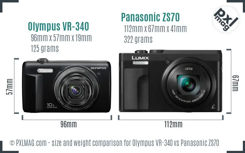 Olympus VR-340 vs Panasonic ZS70 size comparison