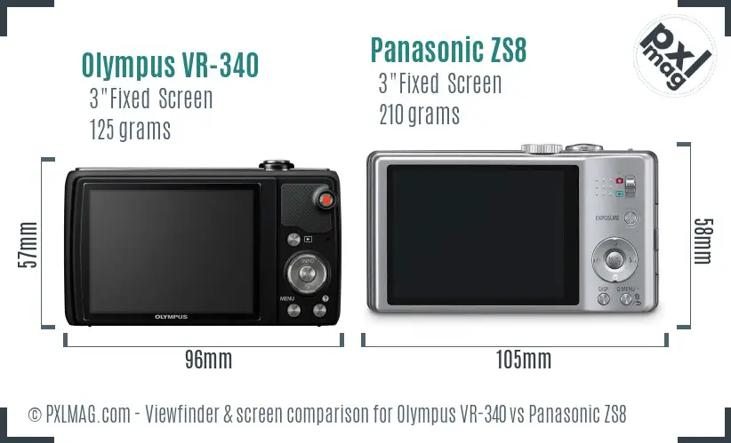 Olympus VR-340 vs Panasonic ZS8 Screen and Viewfinder comparison