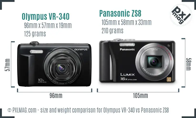 Olympus VR-340 vs Panasonic ZS8 size comparison