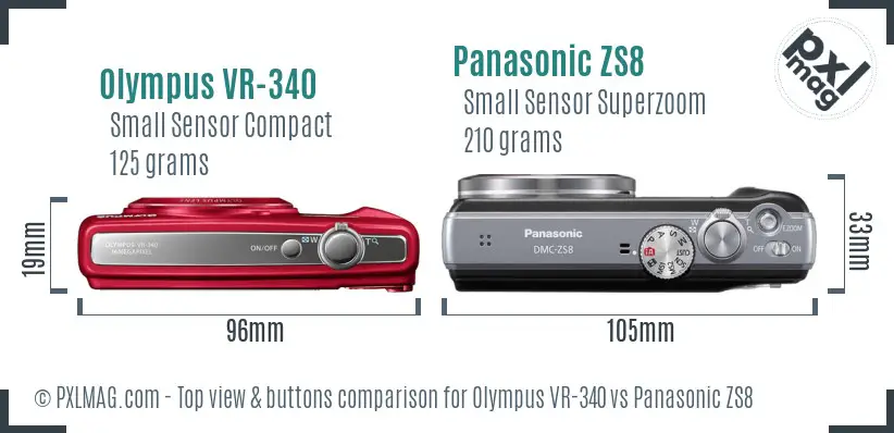 Olympus VR-340 vs Panasonic ZS8 top view buttons comparison