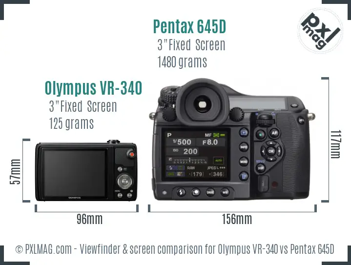 Olympus VR-340 vs Pentax 645D Screen and Viewfinder comparison