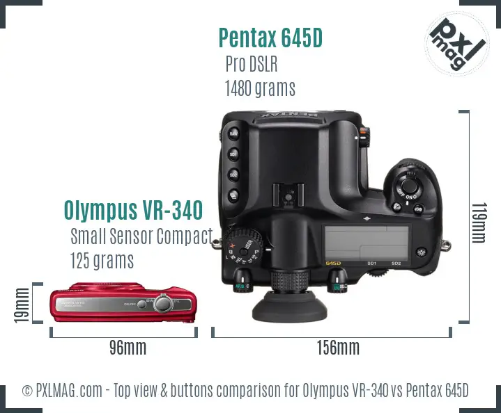 Olympus VR-340 vs Pentax 645D top view buttons comparison