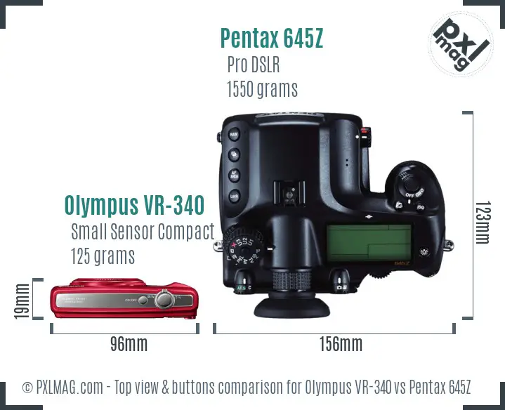 Olympus VR-340 vs Pentax 645Z top view buttons comparison