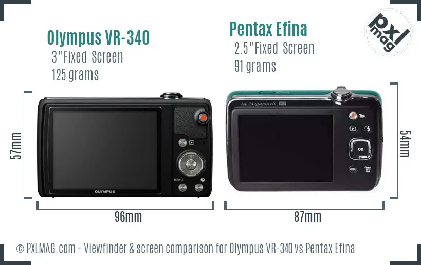 Olympus VR-340 vs Pentax Efina Screen and Viewfinder comparison