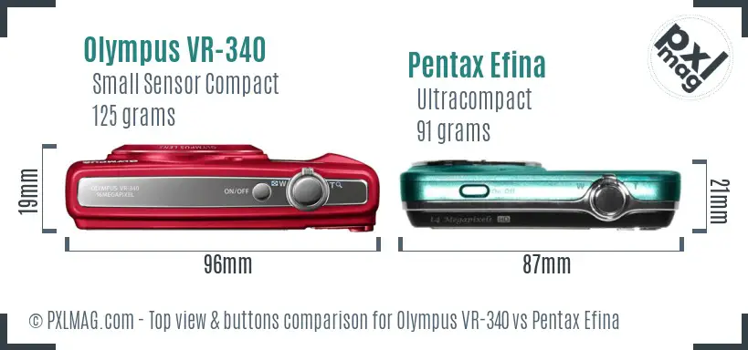 Olympus VR-340 vs Pentax Efina top view buttons comparison