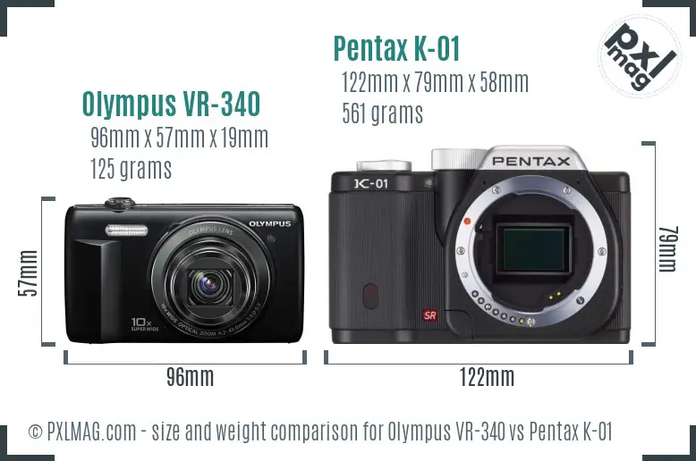 Olympus VR-340 vs Pentax K-01 size comparison