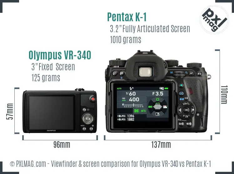 Olympus VR-340 vs Pentax K-1 Screen and Viewfinder comparison