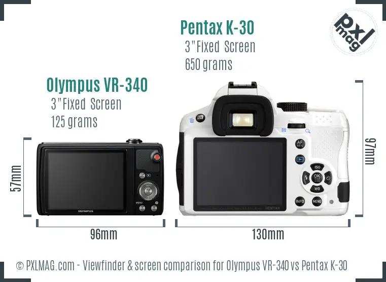 Olympus VR-340 vs Pentax K-30 Screen and Viewfinder comparison
