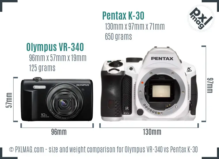 Olympus VR-340 vs Pentax K-30 size comparison