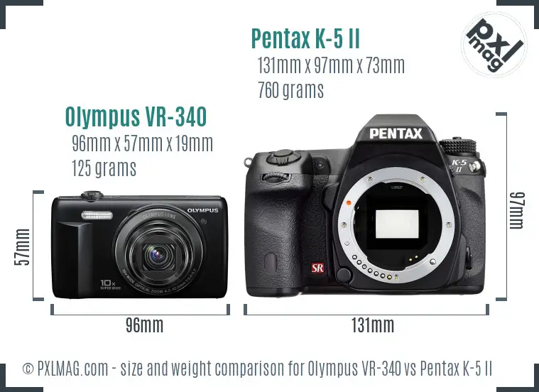 Olympus VR-340 vs Pentax K-5 II size comparison