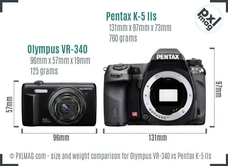 Olympus VR-340 vs Pentax K-5 IIs size comparison