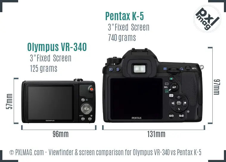 Olympus VR-340 vs Pentax K-5 Screen and Viewfinder comparison