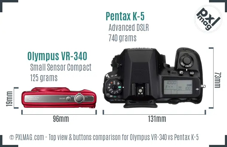 Olympus VR-340 vs Pentax K-5 top view buttons comparison